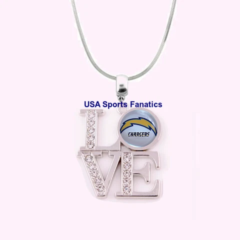 NFL Los Angeles Chargers 925 Sterling Silver Team Logo Love Necklace /Rhinestone Cover