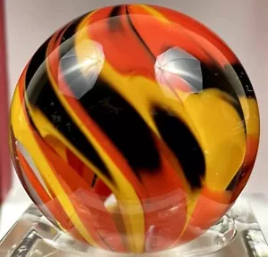 Steve Davis Glass Art Marble 1.49" Signed Sprials Flames - Picture 1 of 15
