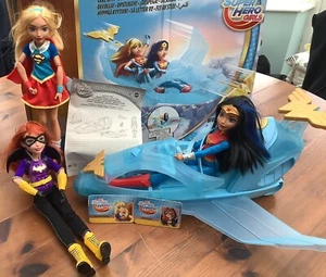 Mattel DC Heroes- Wonder Woman, Supergirl, Batwoman dolls, Invisible Jet Plane - Picture 1 of 21