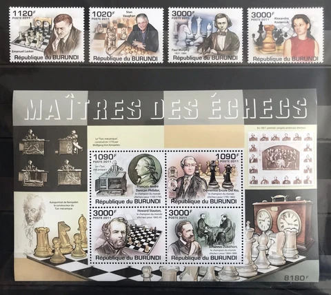 Burundi - Chess - Lasker / Murphy Paul / Philidor on stamps - MNH**  alb.1 Cover