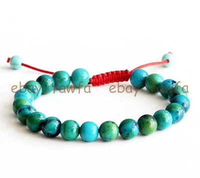 Pulsera de cuentas redondas de piedras preciosas azurita verde azul de 8 mm cuentas de oración budista del Tíbet Foto 1 de 3
