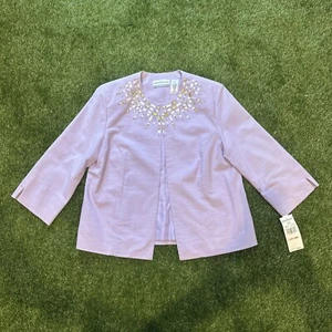 NWT Alfred Dunner Lilac Purple Beaded Front Open Blazer Jacket Women’s Petite 10 - Picture 1 of 14