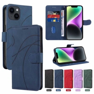 For iPhone 14 13 12 11 SE XR 6s 7 8 Plus Magnetic Flip Wallet Leather Case Cover - Image 1 of 4