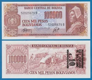 Bolivien 10 Centavos auf 100000 Pesos Bolivianos P 196A ND(1987) UNC 100.000 196 A - Bild 1 von 2
