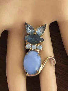 Nachlassfund, schöne blaue Mondstein und Strass Kätzchen Brosche Anstecknadel - Bild 1 von 12
