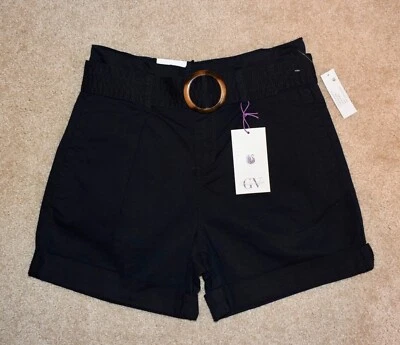 New Womens Gloria Vanderbilt Vacation Shorts Sz 4 Black Belted Cuffed Stretch - Image 1 of 2