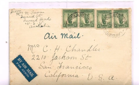 4/- Airmail Coolangatta cover to San Francisco Cover