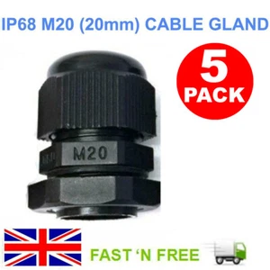 5X M20 20MM BLACK COMPRESSION CABLE GLAND NYLON LOCK NUT ELECTRIC WIRE JUNCTION - Picture 1 of 4