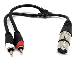 NEW XLR Female 3-Pin Jack to 2-RCA Male Plugs Stereo Microphone Adapter 1' Cable - Picture 1 of 2