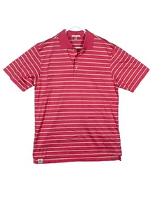 Peter Millar Striped Cotton Polo Golf Short Sleeve Shirt Mens Large Pink White - Picture 1 of 5