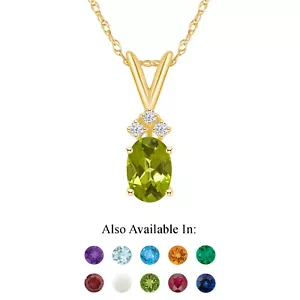 14K Yellow Gold 7x5mm Oval Natural Peridot Diamond Accent Pendant Necklace - Picture 1 of 4