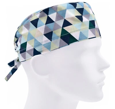 Mens scrub caps, surgical cap, scrub hats, surgery hat, geometry teal gray - Image 1 of 3