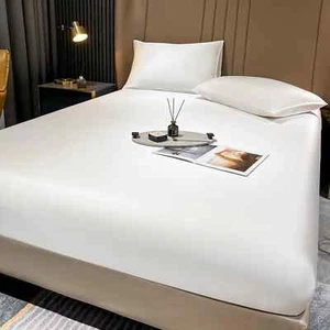 Natural Ice Silk Bed Fitted Sheet Deep 25CM Real Silk Mattress Cover Luxury - Picture 1 of 35