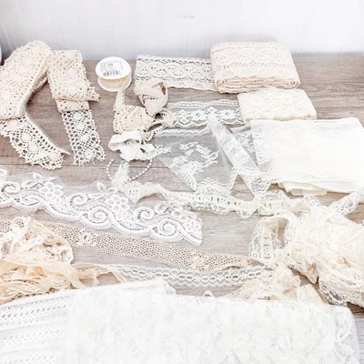 Vintage Lot Of Lace Trim, Edging, Sewing, Crafting, Doll Restoration, Yardage - Image 1 of 4