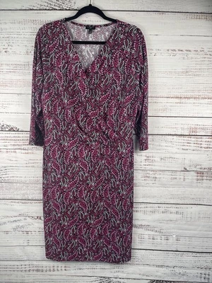 Talbots Dress Womens 1X Pink Black Floral Surplice Faux Wrap Stretch Knit V Neck - Image 1 of 4