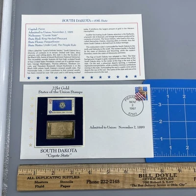 SOUTH DAKOTA  22kt Gold Stamps First Day Issue 32 Cent STATES OF THE UNION - Image 1 of 4