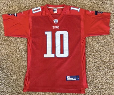 Camiseta de fútbol americano de los Tennessee Titans Vince Young #10 Reebok NFL para hombre L cosida roja Foto 1 de 4