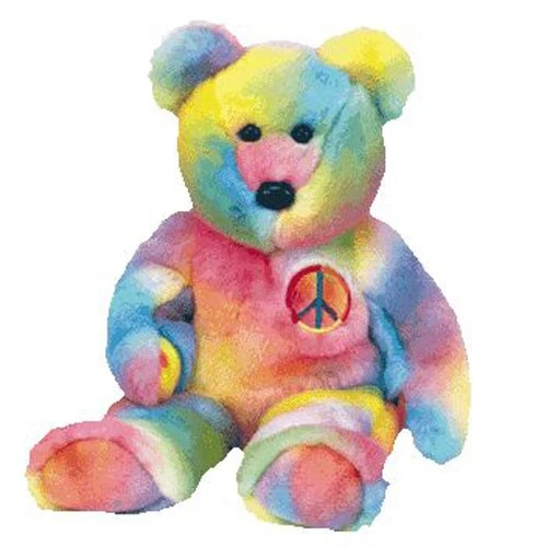 TY Beanie Buddy - Peace the Ty-Dyed Bear(深色版本)(14 英寸)- MWMT — 第 1/1 张图片