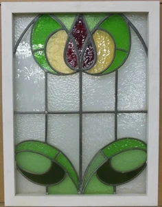 FLORAL MIDSIZE OLD ENGLISH LEADED STAINED GLASS WINDOW 22" X 29" - Picture 1 of 3