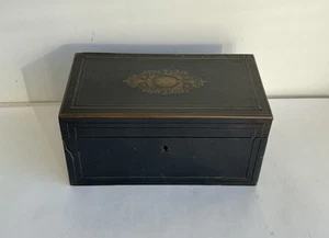 Ancienne boîte à thé Napoleon III en laiton et bois précieux marqueterie XIXème - Imagen 1 de 20