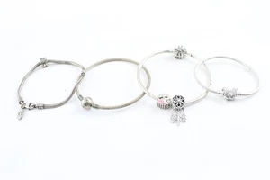 Pandora Sterling Silver Bracelets Bangle Disney Ball Clasp Butterfly x 4 (52g) - Picture 1 of 7