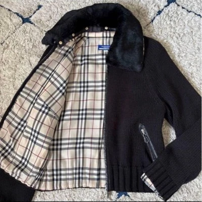 Chaqueta tejida bidireccional Burberry Blue Label piel a cuadros cuero M nueva #EK BFA Foto 1 de 4