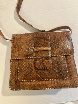 Vintage Genuine Real Snake Skin Reptile Purse Shoulder Bag 50s 60 Brown 10” Boho - Image 1 of 4