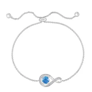 Piedra de nacimiento de diciembre - Pulsera de plata ajustable de circonita cúbica de topacio azul - Imagen 1 de 3