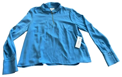 Liz Claiborne Womens Blouse Madison Blue Size M Long Sleeve 1/4 Zip Collared NEW - Image 1 of 4