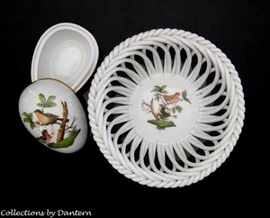 Herend Porcelain Set - Small Bowl and 2 pc Egg Box, Rothschild Bird Pattern - Picture 1 of 6