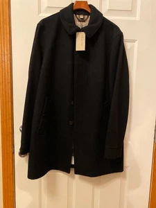 Burberry Mens Black Wool Overcoat/CarCoat Sz XXL Hidden Button Closure - Picture 1 of 12