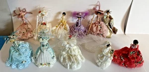 RARE ANTIQUE Seed Head Miniature Dolls Fancy Dresses Hats WS 2.5" 1920-50s - Picture 1 of 26