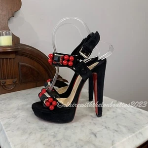 Christian Louboutin Pyrabubble 140 Black Suede Chunky Heel Sandals size 35 - Picture 1 of 5