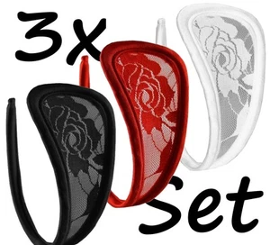 Set da 3 slip perizoma a C donna pizzo Gogo tanga mini bikini lingerie estate - Foto 1 di 6