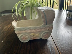 VTG Ardco Japan Baby Bassinet Planter Music Box Brahms Lullabye Baby Lamb - Picture 1 of 10