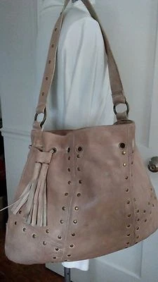 PARADOX Tan Leather Studded Tassel Purse Shoulder Bucket Handbag Satchel Hobo - Image 1 of 4