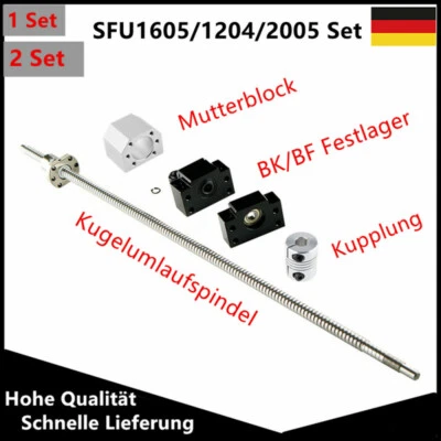MARKENLOS 1/2 Set SFU1605/1204/2005 Kugelumlaufspindel+ BK/BF12/10/15+Mutterblock+Kupplung
