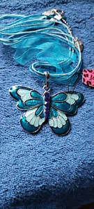 New Betsey Johnson Necklace Butterfly Blueish Greenish Collectible Decorative   - Picture 1 of 3