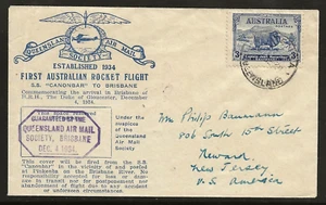 1934 AUSTRALIA rocket mail - S.S. "CANONBAR" to Brisbane - EZ 1C1 - Picture 1 of 2