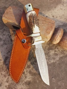 R#1-6 Custom Handmade Hunting Knife Damascus Steel Sub Hilt Stag Handle Knife - Picture 1 of 6