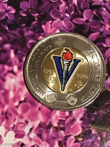 2020 Canada Colour $2 Dollar Coin 75th Victory of WWII Version BU From Roll - Picture 1 of 2