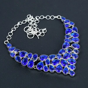 Blue Sapphire Gemstone 925 Sterling Silver Handmade Necklace Jewelry 18" - Picture 1 of 5