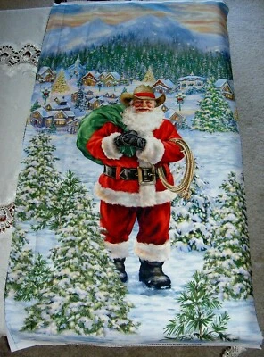 Santa Claus in a straw hat  24x44 Panel c7588 Timeless Durable Cotton Fabric - Image 1 of 2