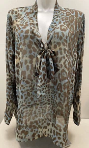 Donna Salyers Fabulous Furs Women's Blouse Top NEW NWT Sz 3X Brown Blue Leopard - Picture 1 of 12