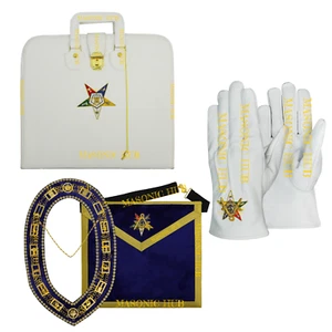 Juego de Delantal Masónico Eastern Star OES con Delantal Hecho a Mano + Guantes + Cuello + Estuche - Imagen 1 de 20