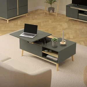 Mesa de salón mesita auxiliar verde-natural regulable en altura 100x56x40 cm - Imagen 1 de 8