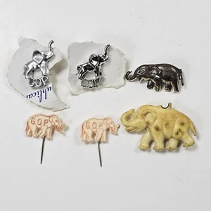 SET OF 5 GOP LAPEL PINS AND 1 PLASTIC ELEPHANTS REPUBLICAN ACCESSORY - Picture 1 of 9