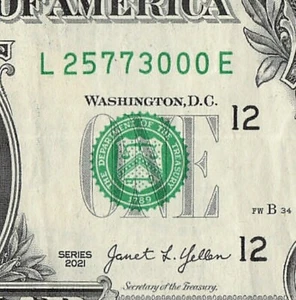 25773 HUNTINGTON WV CÓDIGO POSTAL Elegante número de serie billete de un dólar nítido - Imagen 1 de 11