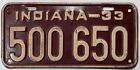 Indiana 1933 License Plate 550 650 Original Paint in Nice Condition