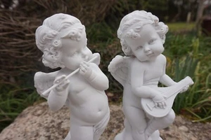 A331908 A DEUX FIGURINE STATUETTE ANGE BLANC 22 cm MUSICIEN CHERUBIN - Foto 1 di 7